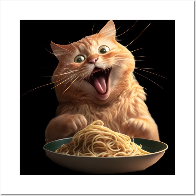 Cat Eating Spaghetti Wall Art by TooplesArt